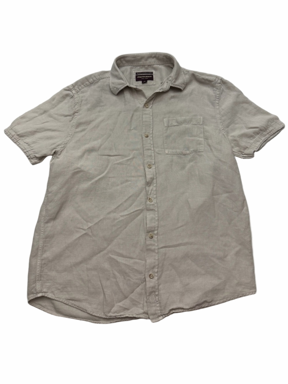 Johnston & Murphy Linen Blend Men Medium Short-Sleeve Button-Up Shirt Beige